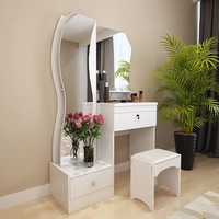 Table de toilette moderne et minimaliste multifonctionnelle avec miroir pleine longueur pour chambre à coucher – Meuble de maquillage pour la maison