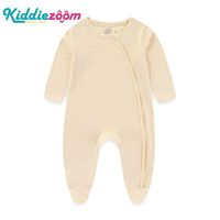 Nouveau-né bambou coton pieds combinaison hiver couleur unie bébé barboteuse sac de couchage avec Double fermeture éclair respirant bébé pyjamas