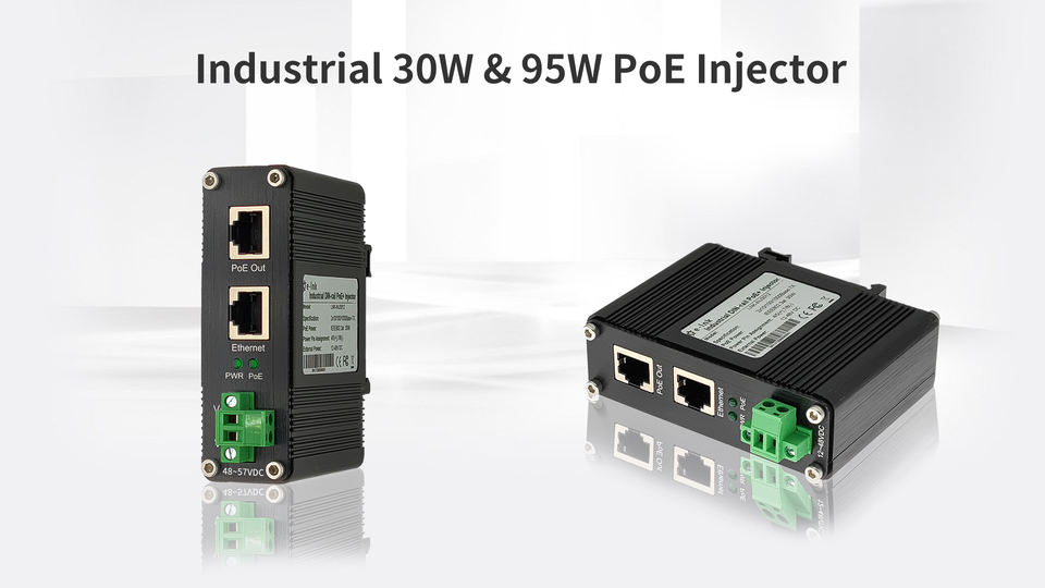 12 to 48V DC Input Industrial Gigabit PoE+ Injector with Power Booster Function