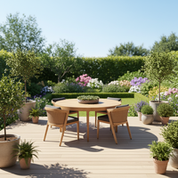 Ensemble de table et chaises de salle à manger en teck moderne pour l'extérieur, durable, imperméable, résistant au soleil, anti-corrosion, mobile pour la cour/le jardin