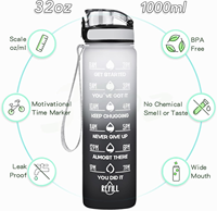 Bouteille d'eau en plastique de haute qualité, personnalisée, pour le sport, la course à pied, la motivation, les voyages, 32 oz (1000 ml), sans BPA, avec paille en silicone