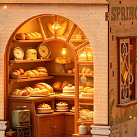 Kit de maison de boulangerie miniature Hamaileon à construire soi-même avec lumières LED, modèle de puzzle 3D en bois, maison de poupée, scène de village printanier, cadeau artisanal