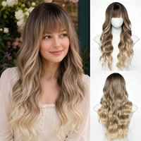 Perruque synthétique résistante à la chaleur, sans colle, avec ligne de cheveux naturelle, ondulations longues et ondulées, couleur blond cendré, pour femmes, fournie directement par l'usine