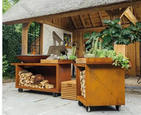 Barbecue d'extérieur moderne, grand modèle, en acier Corten, avec foyer à bois et dispositif de sécurité anti-oxygène, noir