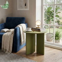 Table d'appoint en bambou naturel finition vert olive, table d'appoint ronde simple et moderne avec pieds en panneau, table basse robuste pour usage domestique