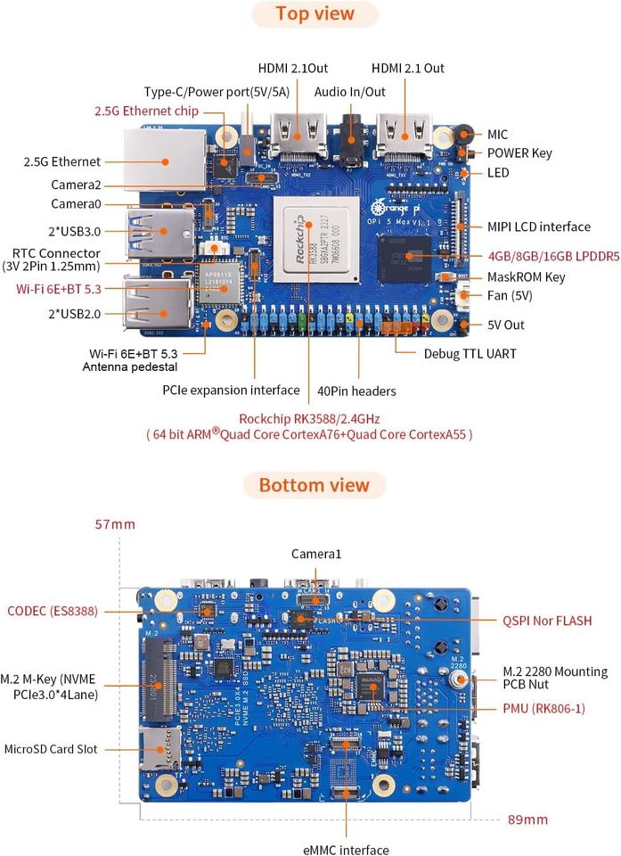 Aismartlink Orange Pi 5 Max 16GB RAM LPDDR5 Rockchip RK3588 Development ...