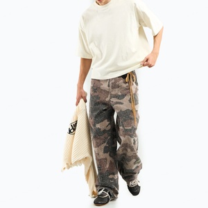 Manufacturer Custom Printing New Trending <b>Top</b> Quality Stacked Camouflaged Straight Baggy Wide Leg Cotton Subtle <b>Distressed</b> Pants - Product Image 4