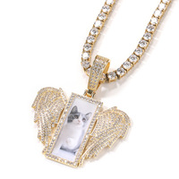 Grand cadre photo à mémoire de sublimation Hiphop personnalisé pendentif aile d'ange collier pendentif photo rectangulaire