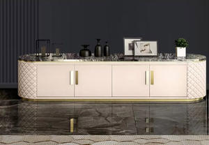 Ensemble <span class=keywords><strong>table</strong></span> TV postmoderne avec dessus en marbre pour hôtel, design italien, <span class=keywords><strong>table</strong></span> basse haute brillance et meuble TV en cuir pour le salon - Product Image 6