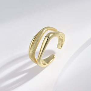 custom plata 925 sterling <b>silver</b> bulk <b>adjustable</b> hip hop <b>ring</b> fashion jewelry double western 18k gold plated geometric <b>rings</b> - Product Image 3