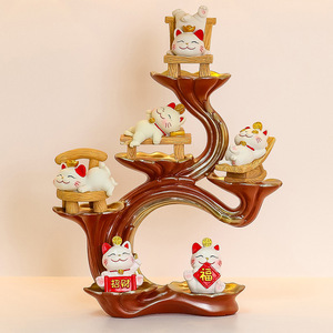 Juego de figuras de gato de la suerte, decoración Feng Shui de resina de varias piezas para sala de estar, regalo de Año Nuevo Chino - Product Image 2