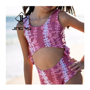 Traje de Baño de una Pieza para Niñas, Diseño Hawaiano, Tejido Reciclado, Impresión Personalizada a Doble Cara, 2024 - Product Image 1