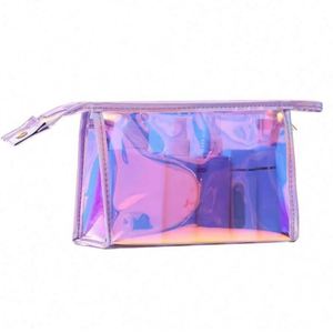 Sac cosmétique transparent avec logo imprimé personnalisé, sac de rangement pour maquillage en PVC holographique imperméable - Product Image 1