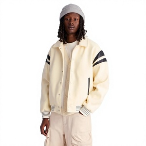 Men's Varsity Jacket With <b>Black</b> Striped Sleeves Turn-down Collar Casual Cotton Baseball Style <b>Coat</b> Autumn Wear - Product Image 1