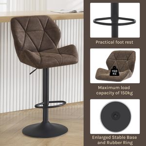 Màu nâu sẫm da nhân tạo chiều cao thép có thể điều chỉnh xoay thanh phân Bistro Phân thiết kế phân với tựa lưng - Product Image 5