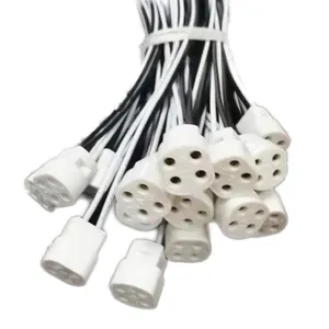 T5 t6 lâmpada plug de fio 15cm, tubo redondo, 4 pinos, 4 furos, base de luz plástica, lâmpada, cabo de conexão