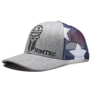 사용자 정의 6 패널 인쇄 미국 국기 메쉬 모자 회색 일반 트럭 모자