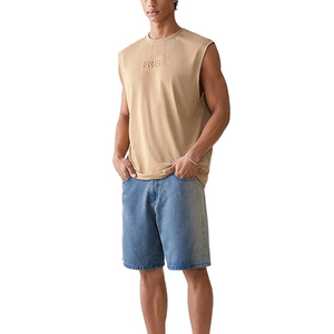 Pantalones cortos de mezclilla holgados para hombre lavados con logotipo personalizado de algodón peinado orgánico azul 100% clásico de alta calidad - Product Image 2