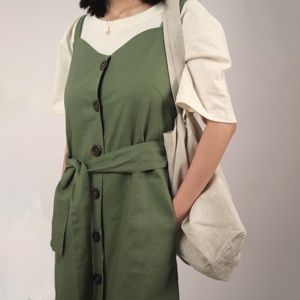 Customize 55%Linen 45%cotton Casual Simple Olive <strong>Green</strong> Sling Cardigan <strong>Long</strong> Dress/ <strong>Skirts</strong> with Buttons - Product Image 3