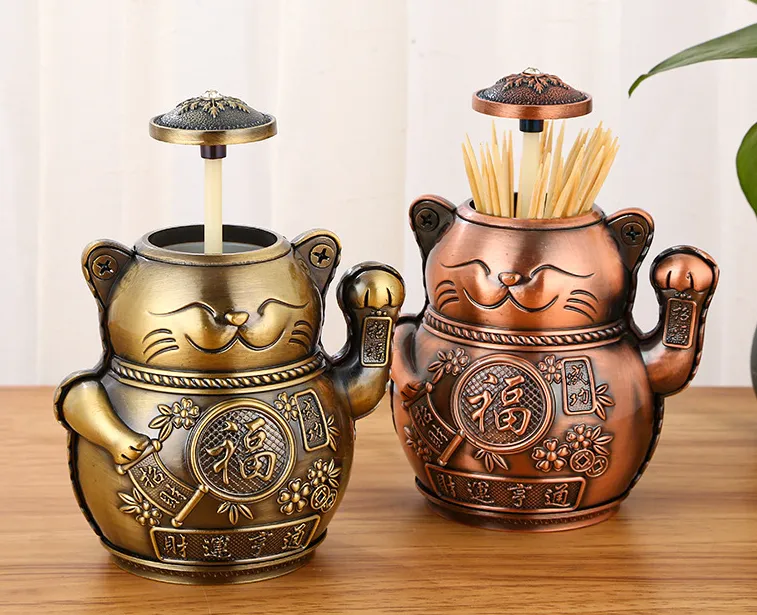 Cute Lucky Cat Cartoon European Style Exquisite Alloy Ashtray Office fu writing toothpick box