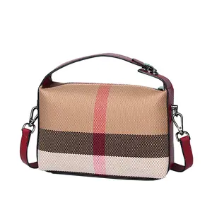 Fashion contrasting color cotton and hemp pillow bag crossbody bag Custom Logo new casual canvas with leather handbag