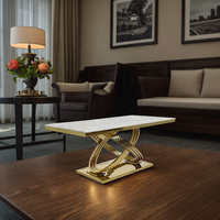 Table basse de style ferme moderne avec cadre en acier inoxydable doré, plateau en pierre de roche, matériau en bois pour le salon, meubles de maison