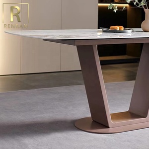 Muebles de comedor de Diseño Popular, mesa de comedor y silla con base de acero moran púrpura, piedra blanca rectangular, de lujo - Product Image 4
