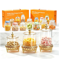 Pot de rangement en verre décoratif multi-styles |   Ensemble de 3 boîtes en verre pour bonbons, biscuits et snacks |   Boîte alimentaire avec couvercle, emballée dans un coffret cadeau