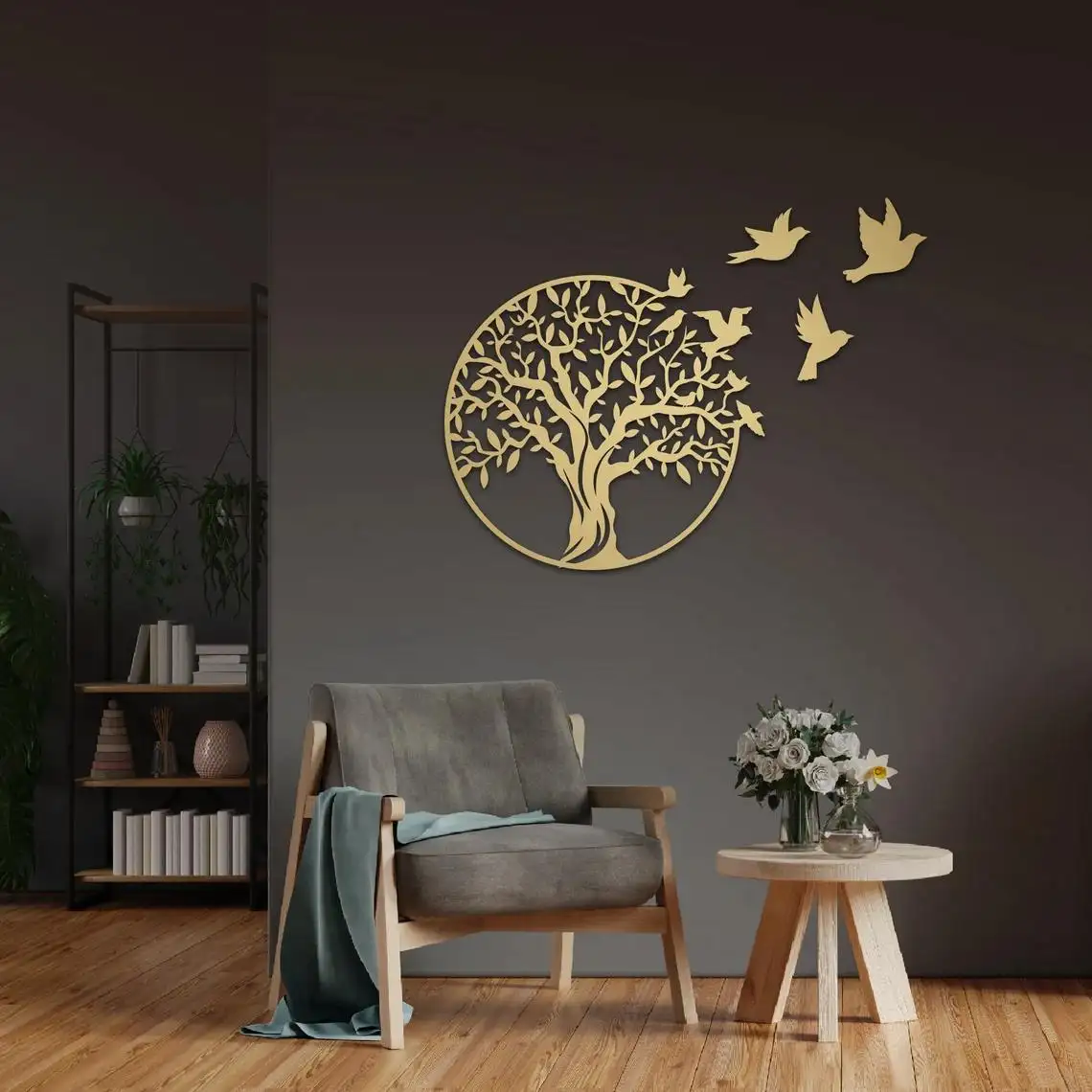 Décoration personnalisée YJL facile à accrocher arbre généalogique en métal robuste décoration murale de salon arbre oiseau art mural pour la décoration de la maison