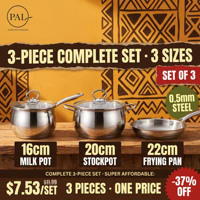 Ensemble de 3 ustensiles de cuisine en acier inoxydable pour la vente en gros : Casserole à lait 16 cm, Casserole à sauce 20 cm, Poêle à frire 22 cm, Compatible induction, pour la cuisine domestique