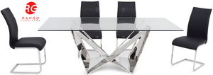 Glas und Chrom Rechteck Esstisch und 4 Viola Silber Grau Stühle Glas Esstisch 200cm - Product Image 2