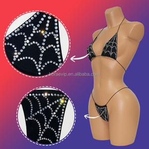 ملابس S697 الأكثر مبيعًا ملابس مثيرة مثيرة من حجر الراين لباس أداء بيكيني كريستالي لامع ملابس رقص ثونغ صغير - Product Image 3