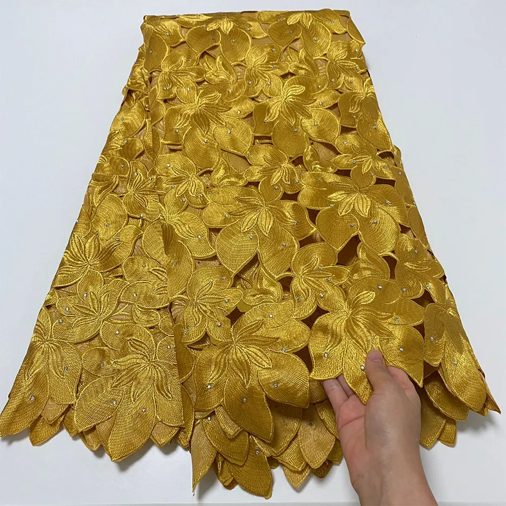 Tissu africain en dentelle suisse pour robe de soirée nigériane, avec pierres décoratives, Voile de couleur or, pour coudre des robes de soirée, nouvelle collection 2022