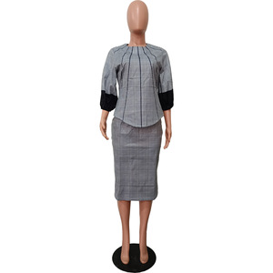 Women's Long-Sleeve Positioned Print <b>Patchwork</b> Sleeve <b>Top</b> and Long Skirt 2-Piece Set Fashion - Product Image 6