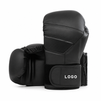 Gants de boxe professionnels TOPN TS-BG-0007-B en cuir/PU noir mat, fermeture auto-agrippante, 8 oz, sangle de poignet réglable, extensibles