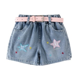 Shorts in <span class=keywords><strong>Jeans</strong></span> da Ragazza, Carini e alla Moda per l'Estate, con Stampa a Stelle, Gamba Dritta, in Denim - Product Image 2