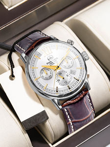 Weicam Montre pour homme, mode <span class=keywords><strong>d</strong></span>écontractée, boîtier en alliage, bracelet en cuir imperméable, analogique, quartz, chronographe, calendrier, chiffres romains - Product Image 5