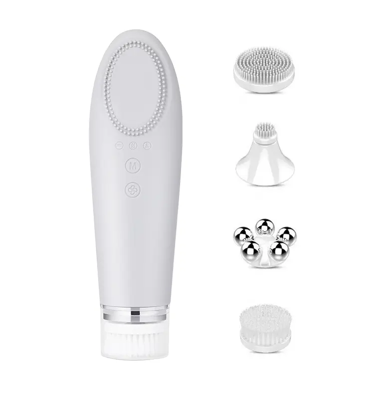 Mặt Spa lỗ chân lông sạch điện dụng cụ rửa 5-in-1 xoay Nhiệt Silicone bàn chải có thể sạc lại làm sạch Massager