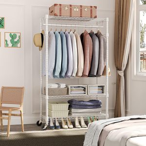 Porte-manteau multifonctionnel de luxe à 3 niveaux en métal, organisateur de vêtements autoportant, présentoir à vêtements avec étagères de rangement pour chaussures - Product Image 3