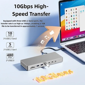 Hub USB-C vers 2 ports DP, <span class=keywords><strong>adaptateur</strong></span> multiport 16-en-1, station d'accueil triple moniteur 4K, hub pour ordinateur portable en alliage d'aluminium - Product Image 2