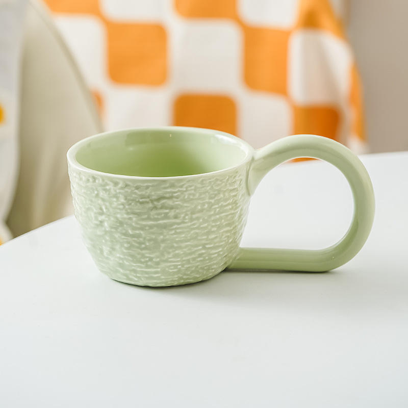 ถ้วยมือจับใหญ่สีเขียวลายหิน