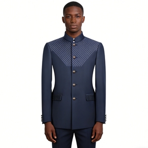 Completo da <span class=keywords><strong>Uomo</strong></span> con Colletto alla Coreana - <span class=keywords><strong>Blazer</strong></span> Formale con Dettagli a Quadri e Pantaloni Coordinati Set 2 Pezzi Sehe Fashionbisou - Product Image 1