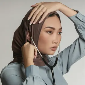 공장 배송 두바이 스카프 귀 구멍 인스턴트 이슬람 단색 저지 코튼 hijab