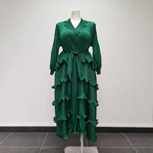 Đầm áo khoác nữ dáng rộng, xếp ly, phong cách Âu Mỹ, size lớn, màu đen, tay đèn lồng, dáng rộng, có dây buộc - Product Image 4