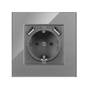 Presa a muro Standard europea porta caricatore USB Schuko tedesco 2A uscita 16A corrente nominale pannello in vetro temperato materiale metallico - Product Image 1