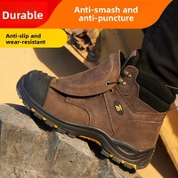 Chaussures de travail montantes pour hommes en cuir de vachette véritable, toutes saisons, anti-perforation, résistantes à l'usure, avec embout de sécurité en acier