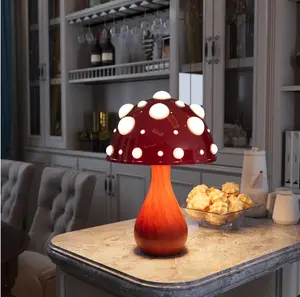 Newest Wood base and Red mushroom lamp modern Indoor bedside decorative table lamp