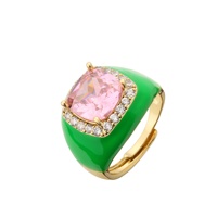 Bague géométrique colorée et mignonne en laiton plaqué or avec zircon incrusté et émail, style européen et américain, pour femme