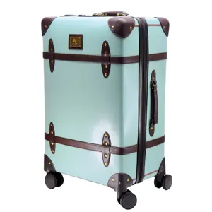 定制天蓝色复古风格男女通用优雅PU皮革PP旅行箱包套装旋转箱包