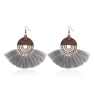 Bohemian Tassel <b>Drop</b> Earrings For Women Antique <b>Bronze</b> Plated Alloy Fan Shape Party Jewelry Fashion Earrings - Product Image 5